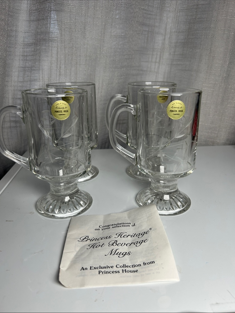 Vintage Princess House Clear Glass  Hot Beverage Mugs - Set of 4 made in France